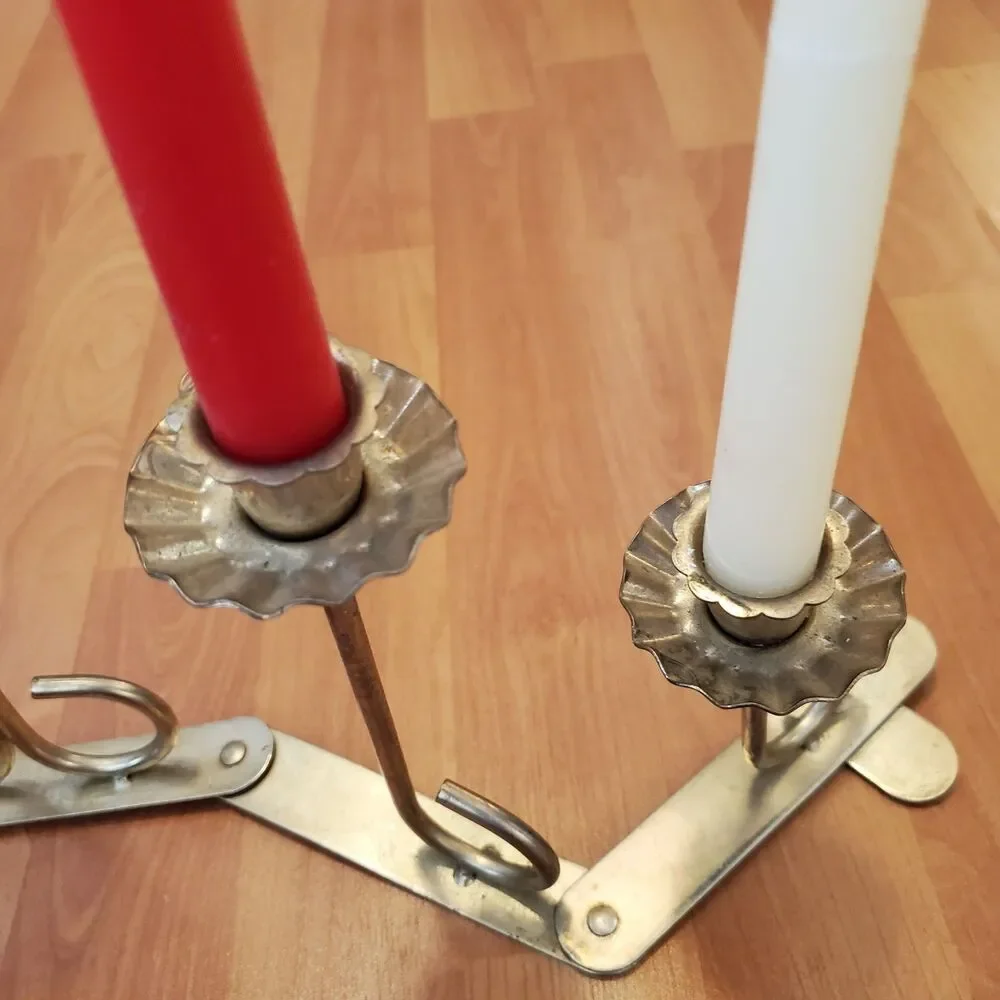Vintage Accordian Style Candelabra Gold Tone Metal 5 Taper Candle Holder READ